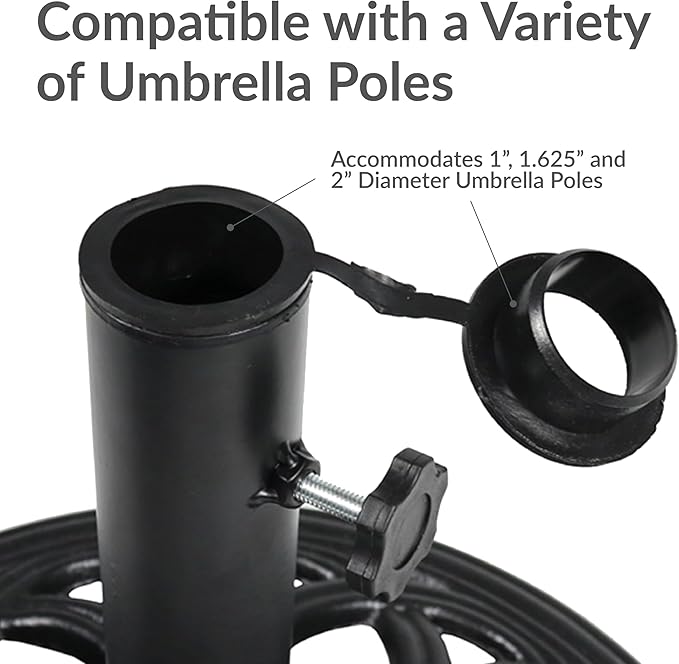 Sunnydaze 24lb Cast Iron Patio Umbrella Base - Heavy-Duty Round Metal Outdoor Market Umbrella Stand for Outside - 18-Inch - Black - Pretty Petals