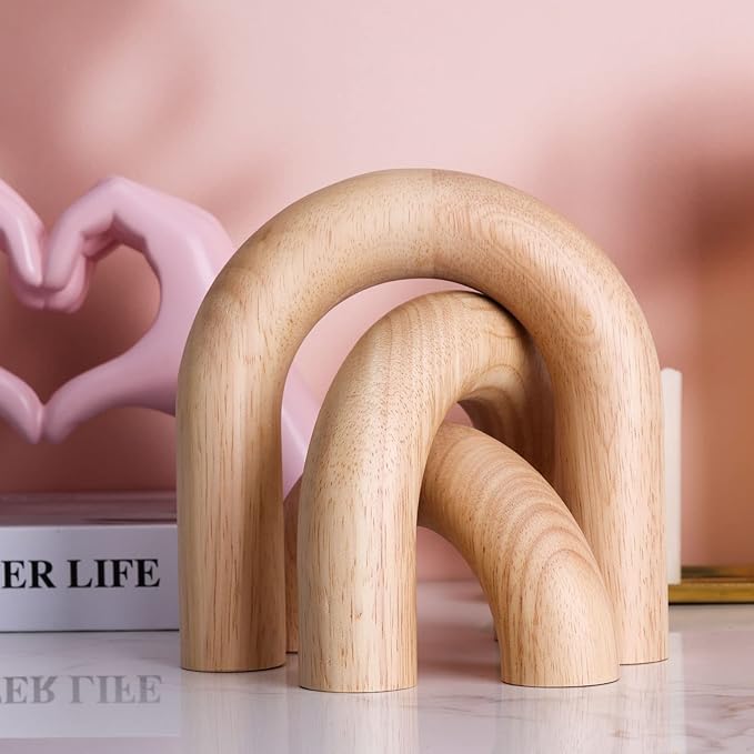XMGZQ Wood Arch for Coffee Table Decor Items,Wood Statue and Sculpture Set 3,Japanese Neutral Home Decor Aesthetic,Living Room,Entryway,Bookshelf,Floating,Console,Boho Minimalist Objects