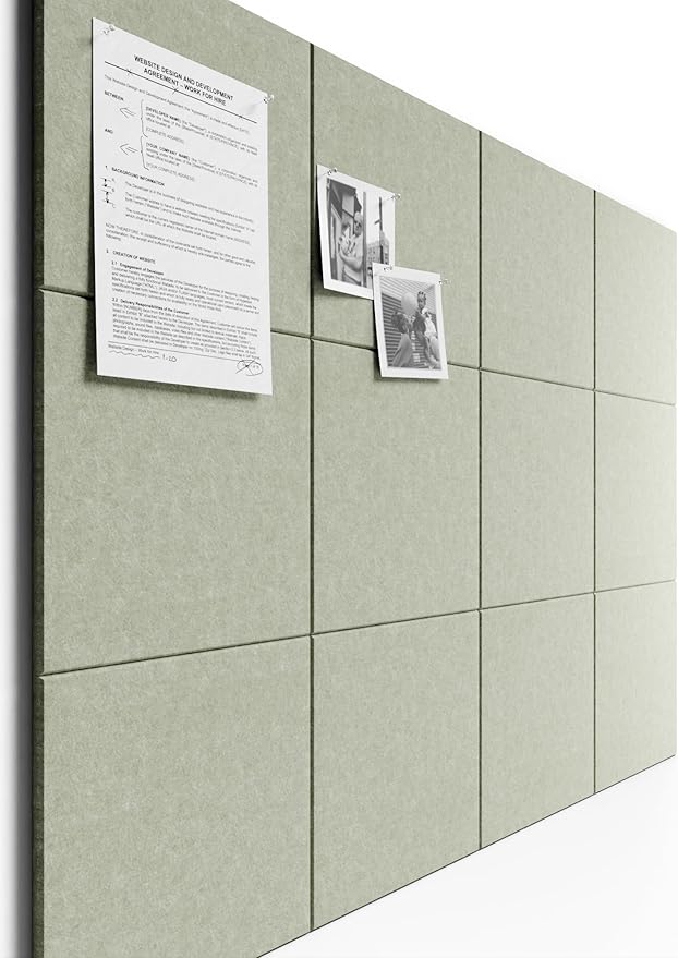Bumusty Large Cork Board 48" x 36" Alternative - 12 Pack Felt Wall Tiles with 70 Safe Removable Adhesive Tabs, 30 Pushpins, Cork Boards for Walls Pin Board Bulletin Board Office Decor (Sage)