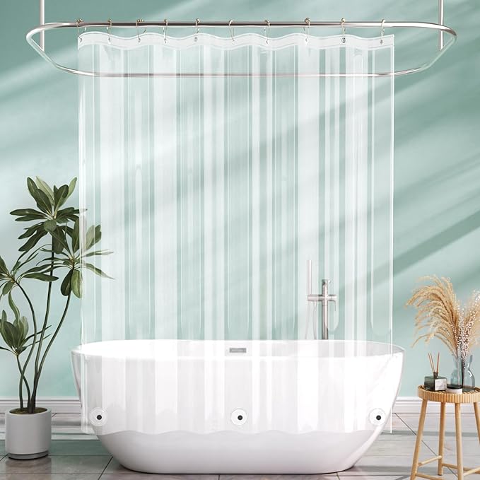 AmazerBath Camper Shower Curtain Liner 60x64, Clear Shower Curtain Liner, Waterproof Plastic Shower Liner, Cute Lightweight PEVA Shower Curtain with 3 Magnets and 10 Rustproof Metal Grommets