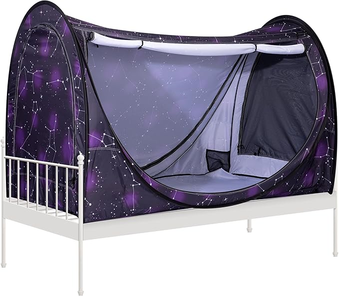 VIVOHOME Pop-Up Bed Tent Twin Size, Privacy Bed Canopy with 4 Doors and Mosquito Mesh, Breathable Sleeping Tent with Dark Starry Constellation Pattern for Kids and Adults
