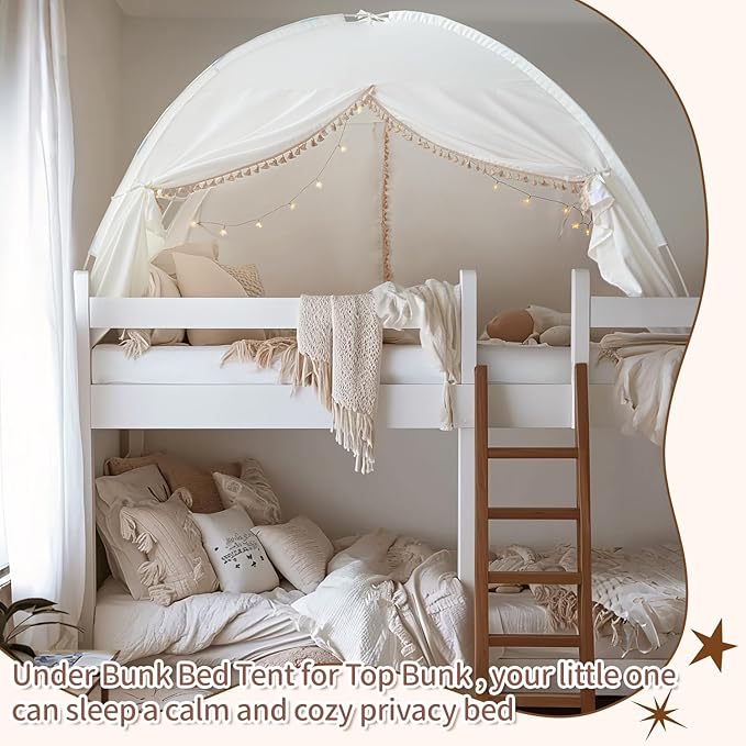 Razee Twin Bed Tent for Kids, Twin Size Bed Canopy Tent Indoor Dream Princess Tent Privacy Tent on Bed Sleep for Girls and Boys, Bohemian Tassel, White