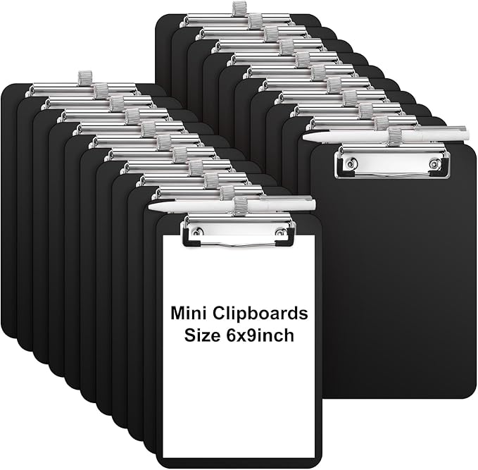 Sabary 48 Pack Bulk Mini Clipboards with Pen Holder Clip Black A5 Memo Clipboard 6x9 Plastic Check Presenters for Restaurants School Office Hotel Shopping List (Pen Not Included)