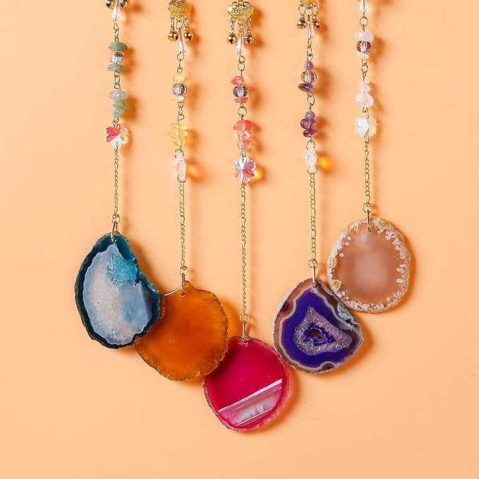 Agate Gemstone Dream Catcher 7 Chakra Tree of Life Dream Catcher with Rainbow Crystal Stones Handmade Dreamcatcher Wall Decor for Adults Boys Girls,Bedroom,Wedding,Garden,Bless Gift(Rainbow Moon)