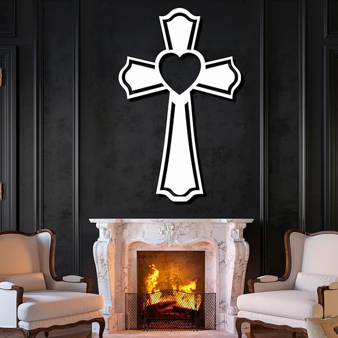 Metal Cross for Wall, Crosses Wall Decor, Cross Heart Metal Wall Art, Christian Wall Decor, Christian Cross Wall Decor, Religious Wall Decor, Faith Wall Decor, Spiritual Wall Decor (Gold, 19"x12" | 47x30cm, metal wall art)