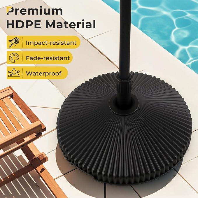 Giantex Fillable Umbrella Base - 55 lbs HDPE Patio Umbrella Stand, Water or Sand Filled, Shell Texture, 3 Hole Rings, Portable Pole Holder for Outdoor Poolside Deck Garden Beach, Round