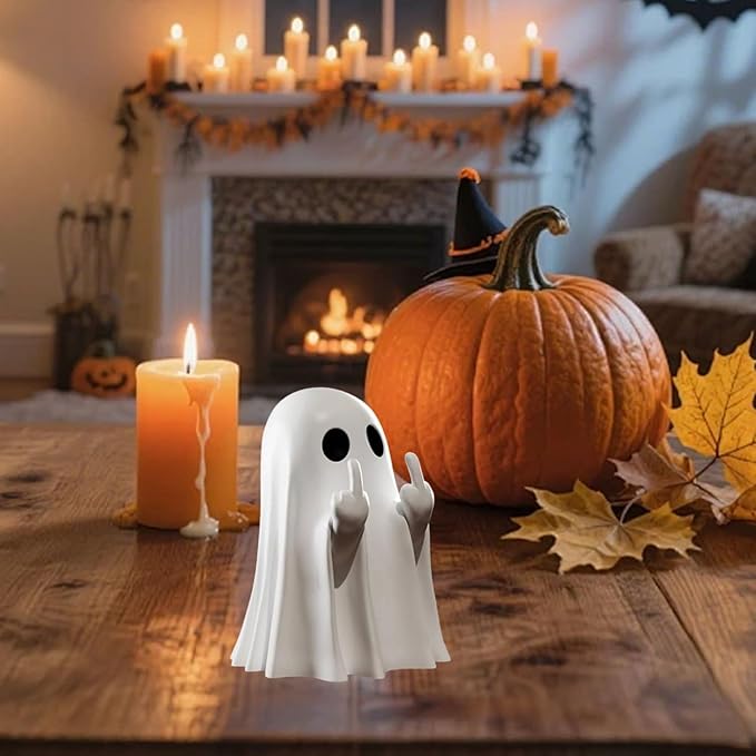 Halloween Ghost Figurine, Funny Resin Middle Finger Ghost Statue, Cute Decor for Halloween Decorations Indoor, Porch and Desk Spooky Home Decor Gifts