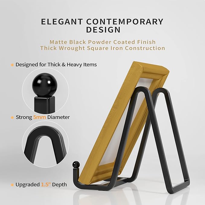 Plate Stands for Display - 4.5 Inch Metal Square Wire Plate Holder Display Stand + Picture Frame Stand Holder Easel for Book, Decorative Plate, Plaque, Photo, Platter (Black 2 Pack)