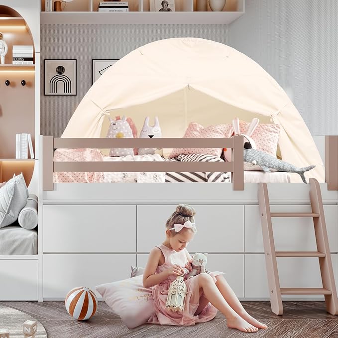 Bed Tent for Kid Twin Size Bed Canopy,Breathable Privacy Space Sleeping Drafty Room Dream Tents Indoor Play Tent Kid Sleep Tent（Beige,Full）