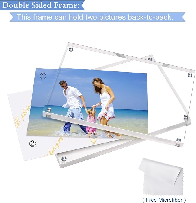 Acrylic Photo Frames,3.5x5'' Double Sided Magnetic Picture Frame, Desktop Frameless Postcard Display (5 Pack)
