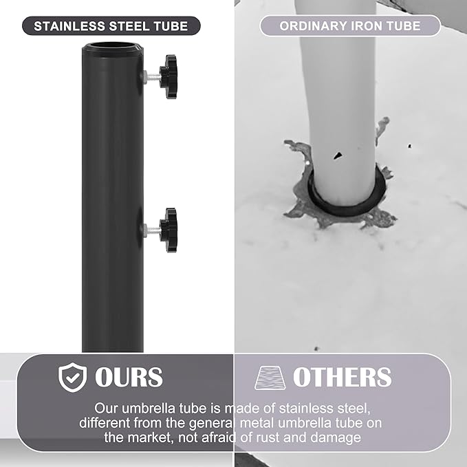 Sundale Outdoor Umbrella Base 40lbs with Stainless Steel Umbrella Tube, Heavy Duty Square Steel Umbrella Stand with Roller, Black