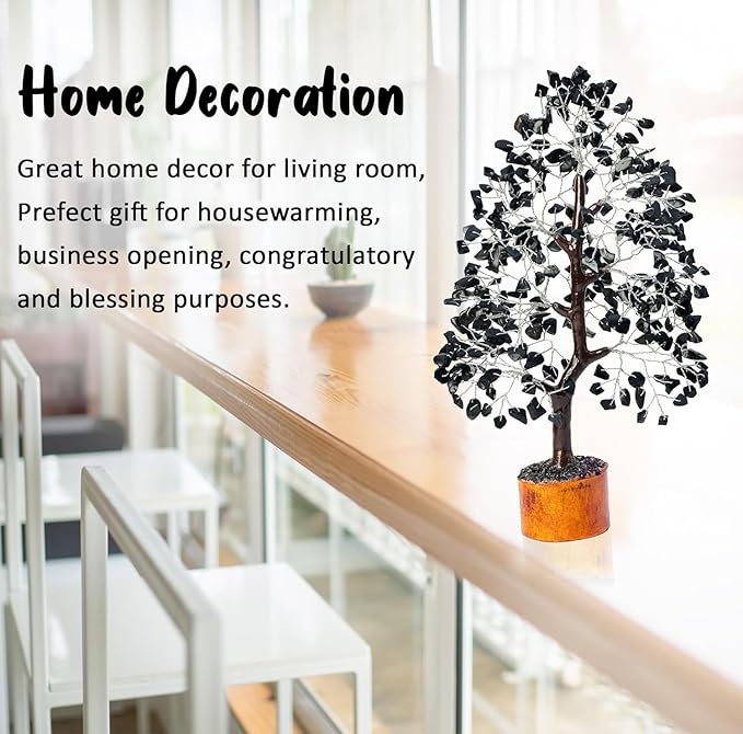 Black Tourmaline Gemstone Tree of Life Crystal Tree for Positive Energy, Handmade Chakra Tree Feng Shui Decor Good Luck Gem Bonsai Money Tree, Wealth & Prosperity, Spiritual