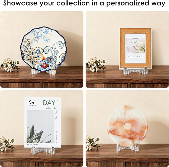 2 Pack Acrylic Easel Display，Plate Stand for Display，Adjustable Clear Display Holder for 4" to 8" Platter, Book, Card, Frame, Picture, Artwork, Plaque ( Small-2pcs 4"-8")
