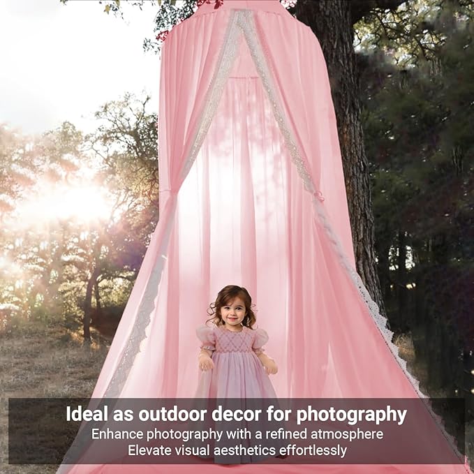 Princess Bed Canopy Mosquito Net for Kids Baby Crib, Round Dome Kids Indoor Outdoor Castle Play Tent Hanging House Decoration Reading Nook Cotton Canvas,Pink