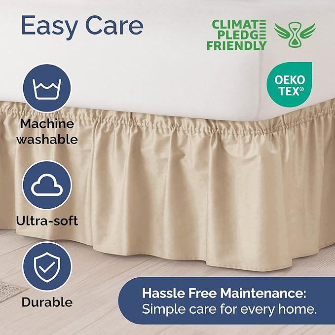 Wrap Around Dust Ruffle Bed Skirt - Cream - for Full Size Beds with 24 Inch Drop - Easy Fit Elastic Strap - Adjustable Pleated Bedskirt w/Brushed Fabric - Wrinkle Free - for Women, Men, Kids & Teens