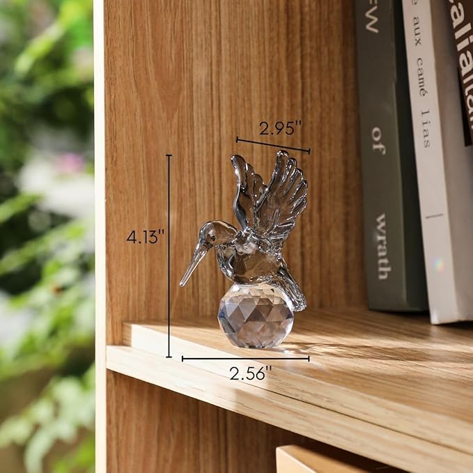 Crystal Glass Hummingbird Figurine Grey Tiny Bird Statue Hand Blown Glass Animal Sculpture Collectible Paperweight Gift for Women