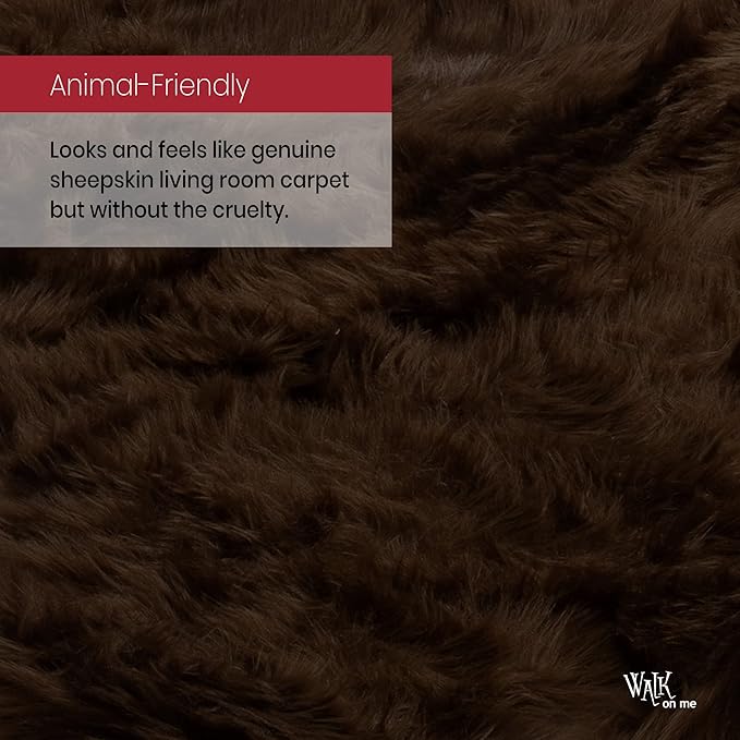Silky Soft Faux Fur Rug, 3 ft. x 5 ft. Brown Fluffy Rug, Made in France, Sheepskin Area Rug, Shaggy Rug for Living Room, Bedroom, Kid's Room, or Nursery, Home Décor Accent with Non-Slip Backing