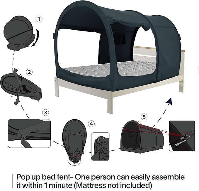 LEEDOR Bed Tent Dream Tents Bed Canopy Shelter Cabin Indoor Privacy Warm Breathable Pop Up Twin/Full/Queen for Kids and Adult Patent Pending(Mattress Not Included)