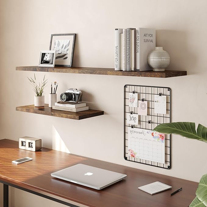 Wall Shelf Set of 2, Rustic Brown Floating Shelves 36 in W x 10 in D x 1 in H, Wooden Floating Wall Shelf with Invisible Brackets for Living Room/Bedroom/Bathroom/Kitchen Storage and Decor