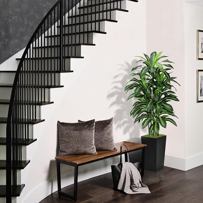 Artificial Dracaena Tree 5FT - Fake Tree with Black Tall Planter - Faux Yucca Tall Fake Floor Plant in Pot - Artificial Plant for Home Office Living Room Decor Indoor