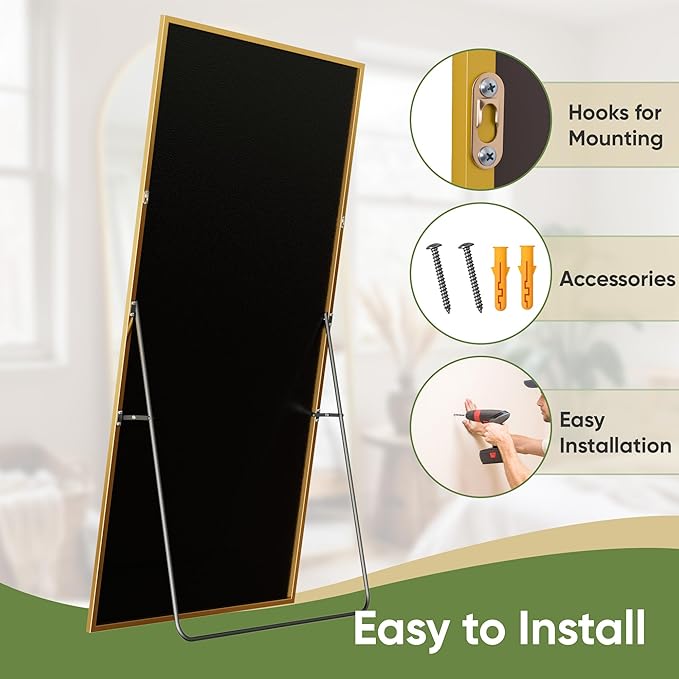 Full Length Mirror, 71"x28" Full Body Mirror, Oversized Floor Mirrors, Leaning Free Standing Mirrors, Hanging Mounted Large Mirrors for Bedroom Dressing Room, Cloakroom, Gold