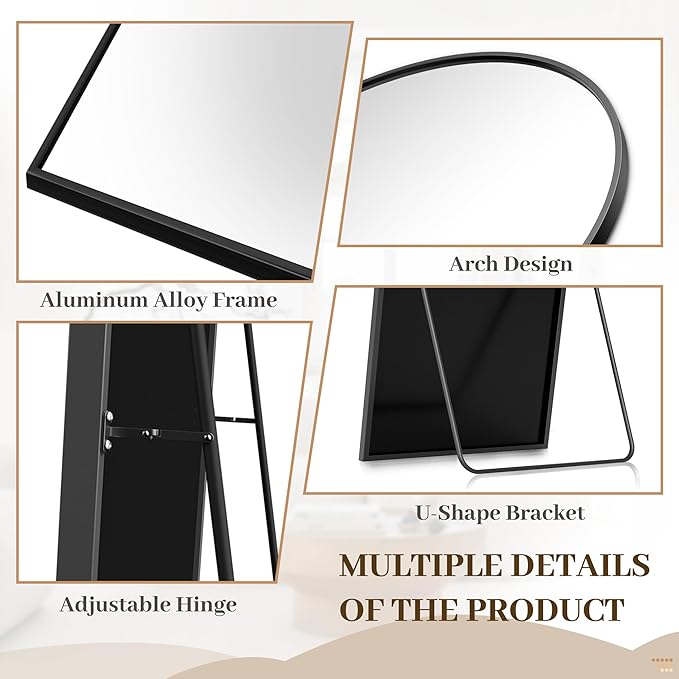 Suidia Arched Full Length Mirror, 90"x46" Floor Mirror Freestanding, Floor Standing Full Body Mirror with Stand for Bedroom, Hanging Leaning Mounted for Living Room Cloakroom, Black