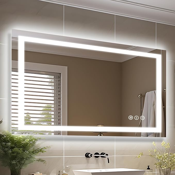 40"x24" LED Bathroom Mirror, Front and Backlit, Anti-Fog Bathroom Vanity Mirror, Stepless Dimmable Lighted, 3 Colors Smart Mirror (Horizontal/Vertical)