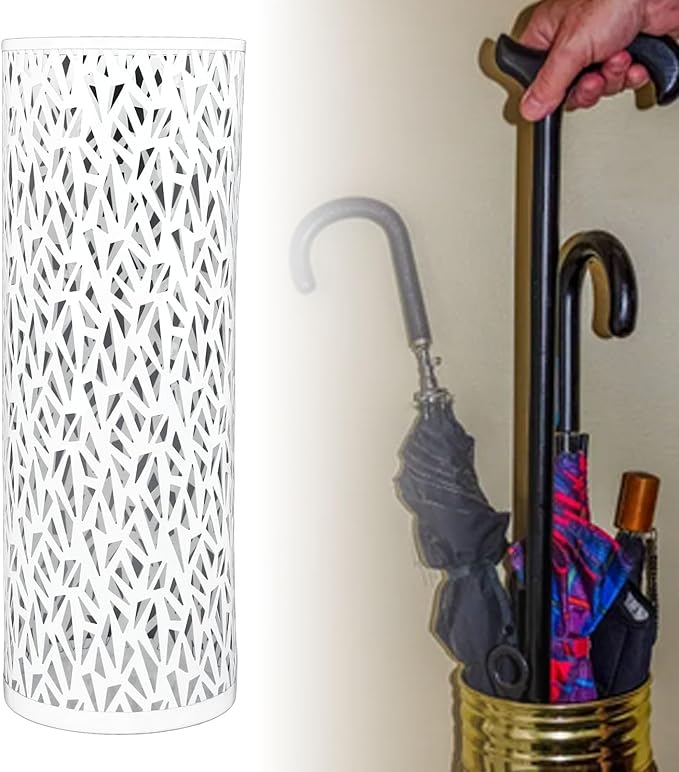 Umbrella Stand Umbrella Holder for Entryway,Umbrella Stand Rack,Metal Hollowed Freestanding Round Umbrella Holder Organizer Bin,Umbrella Rack Organizer Freestanding for Home Hotel Office(Medium-White)