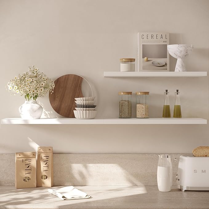 Wall Shelf Set of 1, White Floating Shelves 24 in W x 10 in D x 1 in H, Wooden Floating Wall Shelf with Invisible Brackets for Living Room/Bedroom/Bathroom/Kitchen Storage and Decor