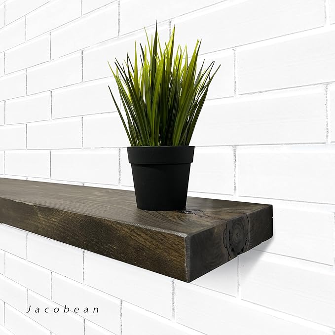 URBANDI, Rustic Floating Shelves, Set of 2, Hidden Bracket, Solid Wood, Heavy Duty, Wall Mounted Shelves, (Dark Brown, 48Wx8D)