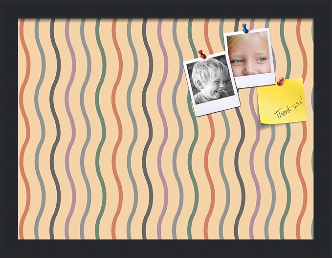 PinPix 16x12 Inch Cork Bulletin Board. This Decorative Framed Pin Board Comes with Multi Color Waves Design and a Satin Black Frame. Ideal for Home Office Decor or Message Board (PinPix-565)