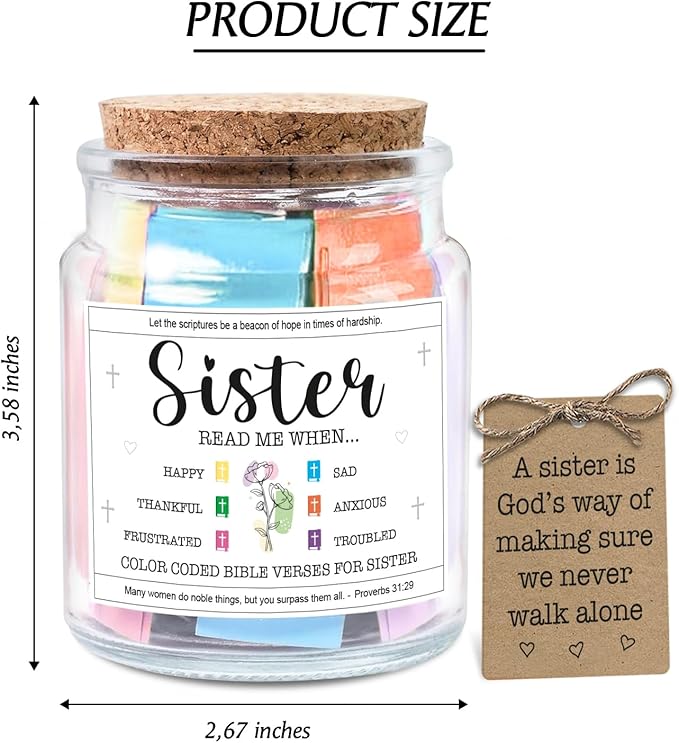 NewEleven Valentines Day Sister Gifts - Inspirational, Birthday Gift For Sister, Sisters In Law, Soul Sis - Sisters Gifts From Sister, Brother, Friend, Family - Bible Verse Jar
