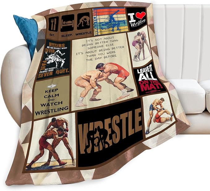 Wrestling Blanket for Boys Girls Women Men Wrestle Gifts Sports Throw Blanket Plush Cozy Flannel Fleece Fuzzy Blankets 50"X40"