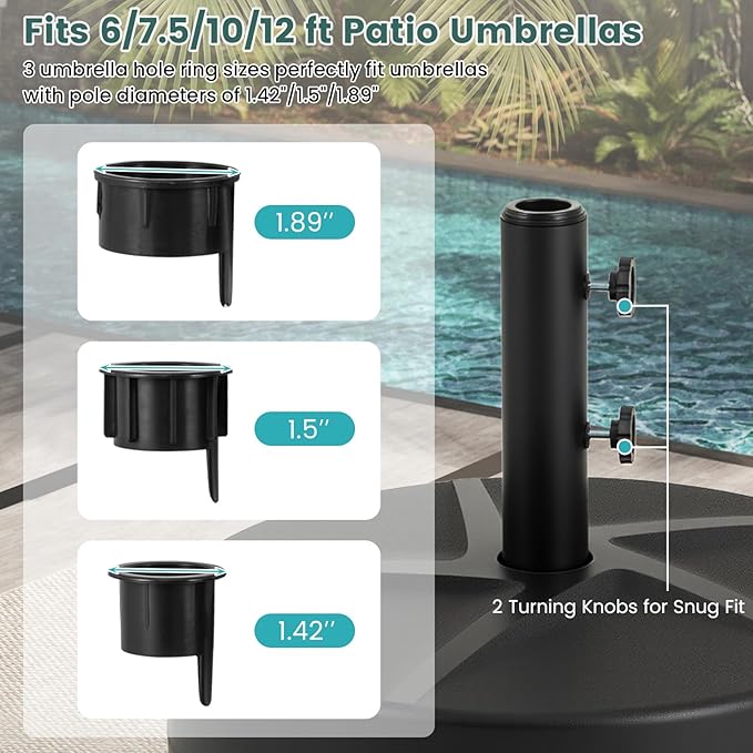 Giantex Outdoor Umbrella Base - 88 lbs Fillable Umbrella Stand with 2 Adjustable Knobs, 3 Adapters, HDPE Weighted Market Umbrella Pole Holder for Patio Poolside Garden Deck Backyard