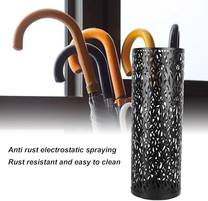Umbrella Stand Umbrella Holder for Entryway,Umbrella Stand Rack,Metal Hollowed Freestanding Round Umbrella Holder Organizer Bin,Umbrella Rack Organizer Freestanding for Home Hotel Office(Small-Black)