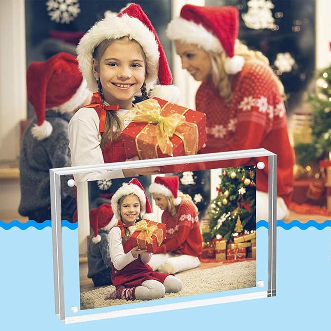 ILYXY 3 Pack Acrylic Frame 6x8, 20% Thicker, 24mm Thick Frameless Clear Picture Frame, Double Sided Magnetic Photo Frame, Free Standing Desktop Display Stand Acrylic Picture Frames