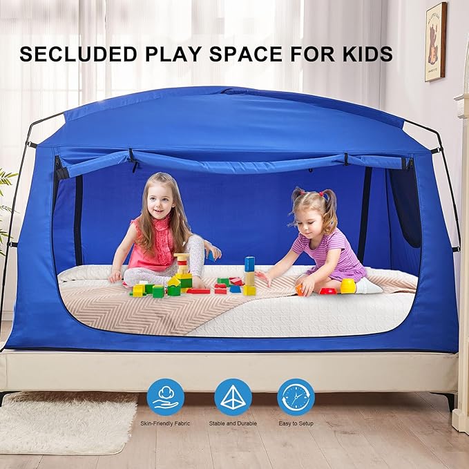 Privacy Blackout Sleep Bed Tent for Adults Kids Portable Bed Canopy Lightweight Breathable Mesh Windows Tents