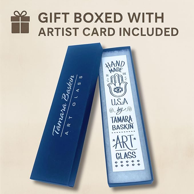 Sparkling Art Glass Mezuzah - 3.5 Inch - Easy Mount - Weatherproof Metal Case - Gift Box and Non-Kosher Scroll Included - Hand Made in USA by Tamara Baskin Art Glass (Black)
