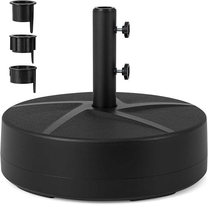 HAPPYGRILL Outdoor Umbrella Base 20", Patio Umbrella Weighted Base with 3 Adapters, 2 Adjustable Knobs, Refillable Reservoir for Water & Sand, Market Umbrella Stand for Poolside, Garden