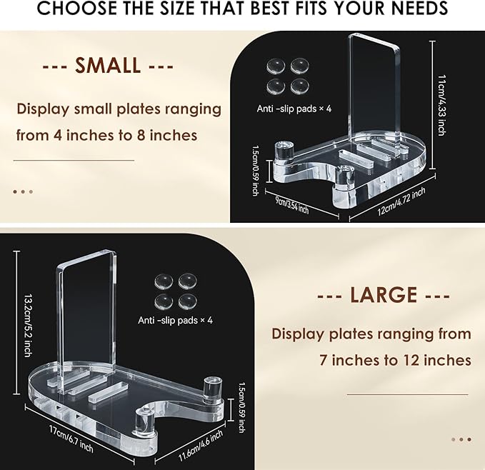 2 Pack Acrylic Easel Display，Plate Stand for Display，Adjustable Clear Display Holder for 4" to 8" Platter, Book, Card, Frame, Picture, Artwork, Plaque ( Small-2pcs 4"-8")