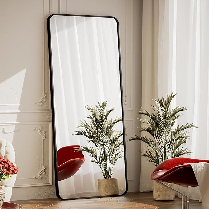BEAUTYPEAK Black Full Length Mirror, 65"x24" Rounded Corner Floor Mirror Standing Hanging or Leaning Against Wall, Suitable for Bedroom or Dressing Room
