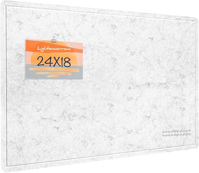 Bulletin Board, 24 x 18 inches Felt Board Decorative Pin Board, Cork Board Alternative for Wall, Foldable Photo Board Self-Adhesive Vision Board Mood Board with 20 Pushpins - Marble White