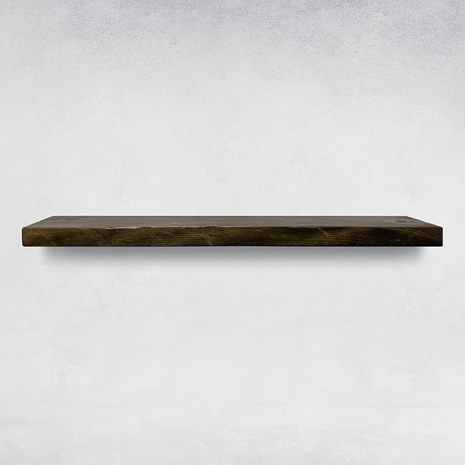 URBANDI, Rustic Floating Shelves, Set of 2, Hidden Bracket, Solid Wood, Heavy Duty, Wall Mounted Shelves, (Dark Brown, 48Wx6D)