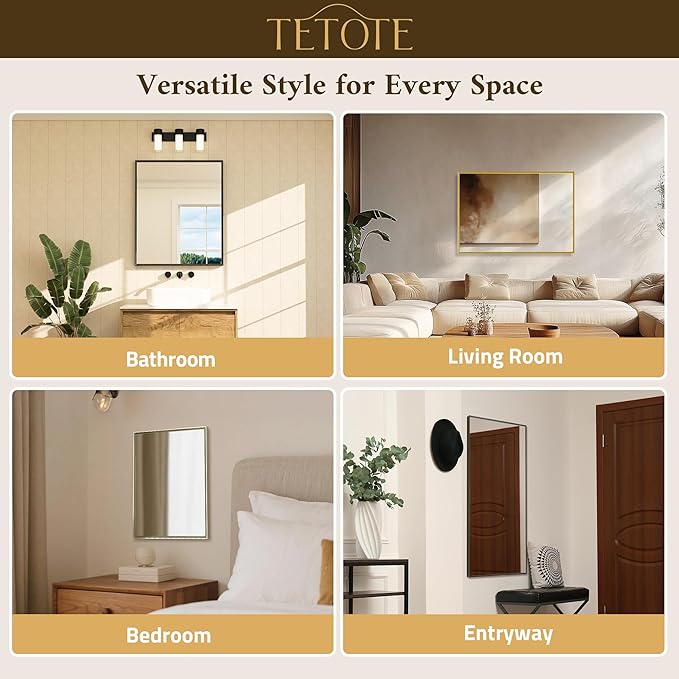 TETOTE Black Mirror for Bathroom Sink 30" x 36" Matte Black Beveled Metal Frame Bathroom Vanity Rectangle Mirror for Wall, Modern Farmhouse, Tempered Glass, Shatterproof, Stronger Frame