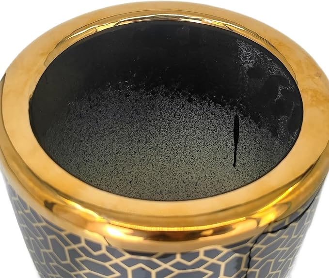 ZOEJADE Minimalist Luxury Ceramic Umbrella Stand Umbrella Holder Vase for Umbrella Canes Walking Sticks Entryway Indoor 18" High Black Gold