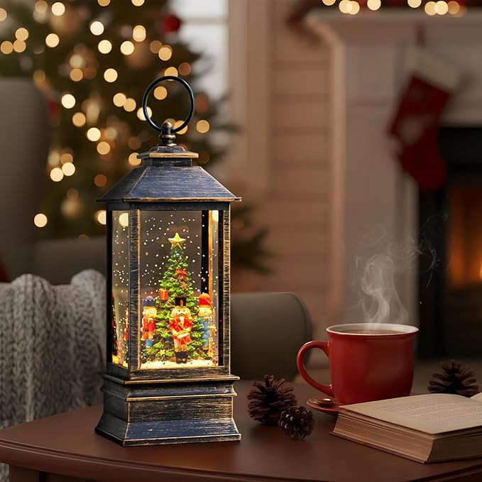 10'' Nutcracker Snow Globe, Musical Christmas Water Lantern with Swirling Glittering Home Decoration and Gift, Battery Operated or USB Powered