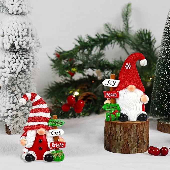 Christmas Gnomes Decorations for Home 2 PCS Xmas Desk Figurines Indoor Resin Collectible Statue Cute Holiday Ornament for Table Home
