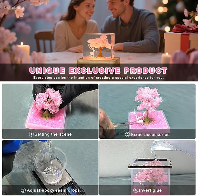 brambing Mini Epoxy Resin Lamp Sakura Elk Ambient Light Bubble Free, Non Stringy, Odorless, Durable Premium Home Decor Piece, Perfect Craft for Collection Ideal Gift Choice. (Pink, Mini- 2 inches)