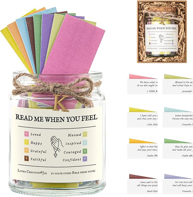 Bible Verse Jar for Christmas Gifts, Initial K Read Me When Prayer, Emotion and Feelings Scripture, Mood-booster Jar Christian Gifts for Women, Scriptural Study Supplies Men Art Work for Family