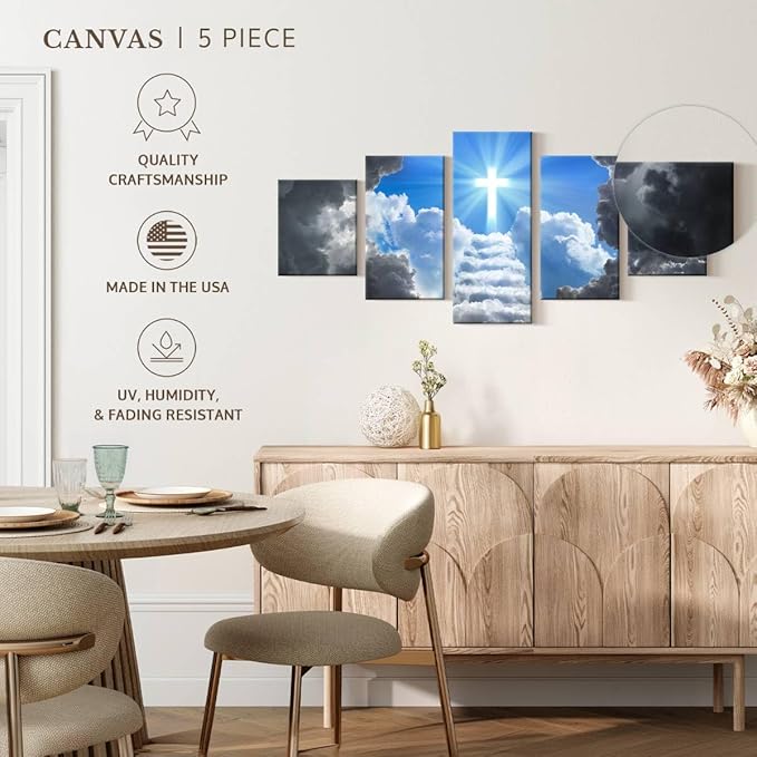 Elephant Stock Stairway To Jesus Christ Wall Art Multi Piece Canvas - 5 Panel Christian Pictures Decor - Digital Design Canvas Print - Christian Wall Decor - 92" X 42"